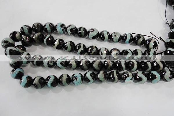 CAG5169 15 inches 14mm faceted round tibetan agate beads wholesale