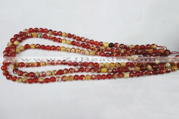 CAG5186 15 inches 6mm faceted round fire crackle agate beads