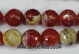 CAG5189 15 inches 12mm faceted round fire crackle agate beads
