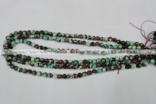 CAG5214 15 inches 6mm faceted round fire crackle agate beads