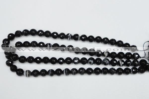 CAG5274 15.5 inches 10mm faceted round black line agate beads