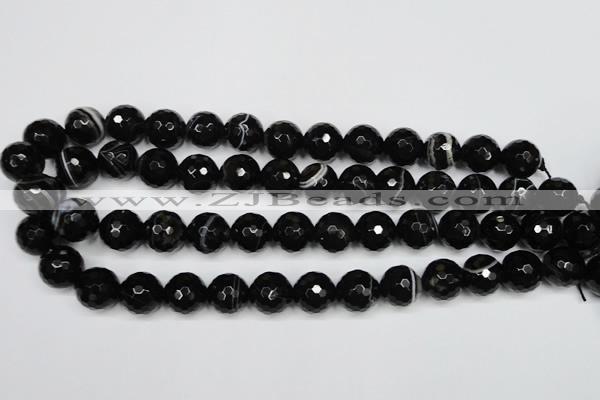 CAG5275 15.5 inches 12mm faceted round black line agate beads