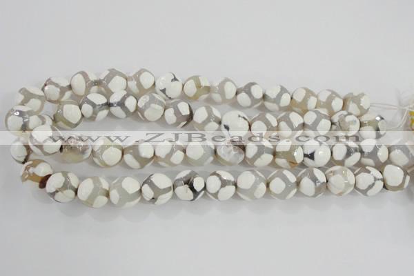 CAG5336 15.5 inches 14mm faceted round tibetan agate beads wholesale