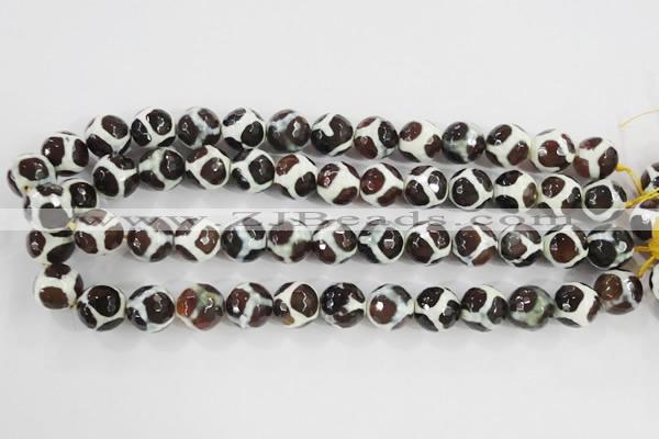 CAG5341 15.5 inches 14mm faceted round tibetan agate beads wholesale
