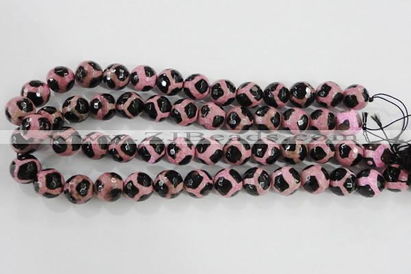 CAG5350 15.5 inches 14mm faceted round tibetan agate beads wholesale