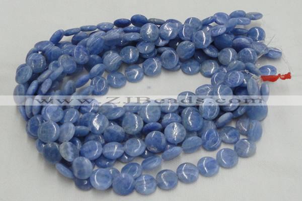 CAG560 16 inches 14mm flat round blue agate gemstone beads wholesale