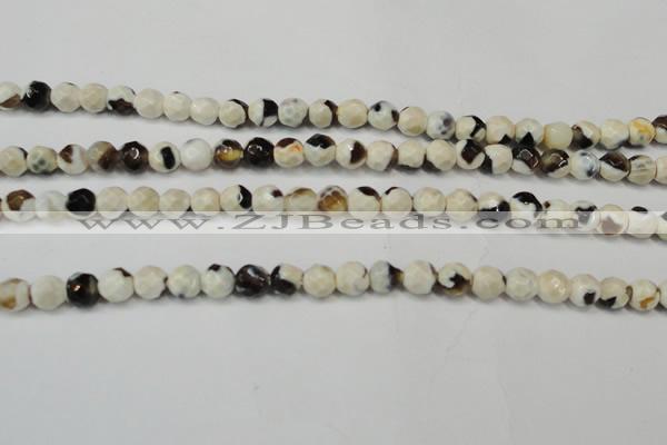 CAG5650 15 inches 4mm faceted round fire crackle agate beads