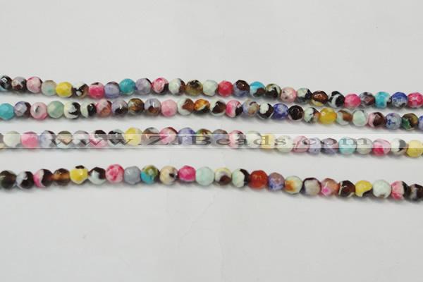 CAG5661 15 inches 4mm faceted round fire crackle agate beads