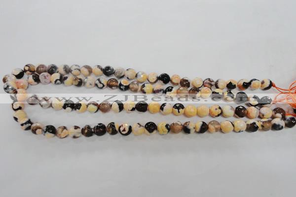 CAG5682 15 inches 8mm faceted round fire crackle agate beads