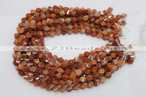 CAG581 15.5 inches 8*12mm faceted & twisted rice natural fire agate beads