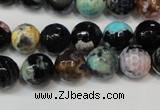 CAG5813 15 inches 10mm faceted round fire crackle agate beads