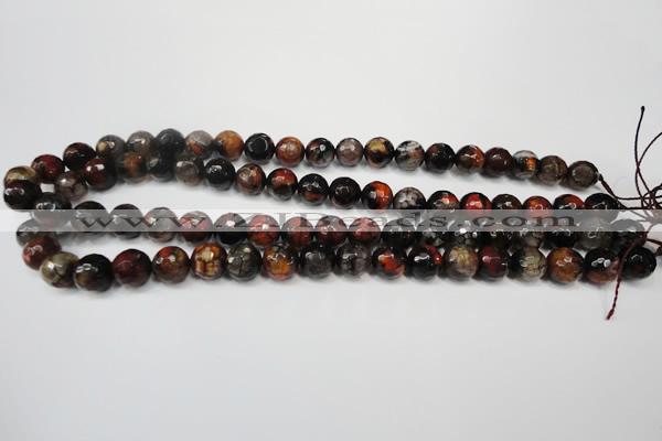CAG5816 15 inches 10mm faceted round fire crackle agate beads