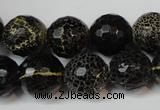 CAG5848 15 inches 14mm faceted round fire crackle agate beads