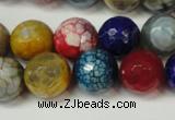 CAG5851 15 inches 14mm faceted round fire crackle agate beads