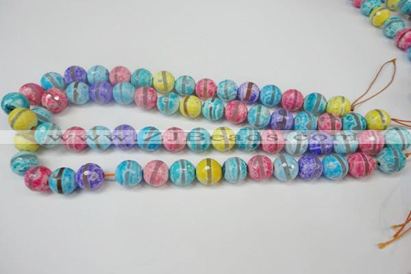 CAG5892 15 inches 12mm faceted round tibetan agate beads wholesale