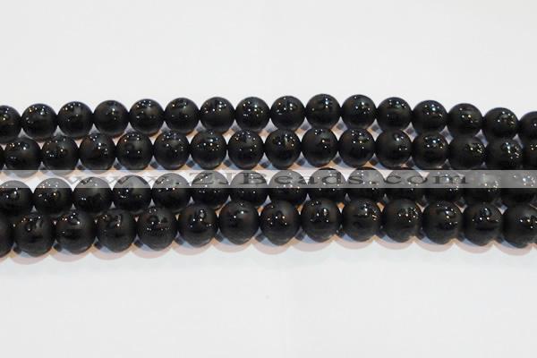 CAG6003 15.5 inches 10mm carved round matte black agate beads