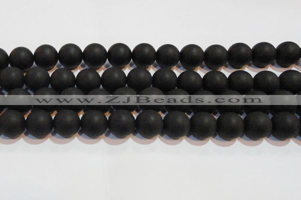 CAG6015 15.5 inches 14mm round matte black agate beads