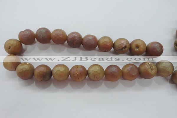 CAG6337 15 inches 18mm faceted round plated druzy agate beads