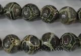 CAG6383 15 inches 10mm faceted round tibetan agate gemstone beads