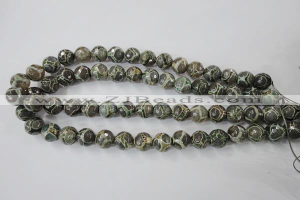 CAG6383 15 inches 10mm faceted round tibetan agate gemstone beads