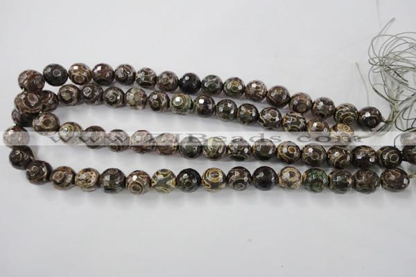CAG6399 15 inches 12mm faceted round tibetan agate gemstone beads