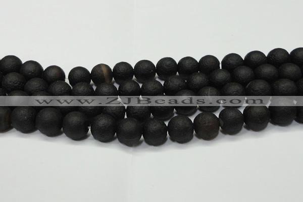 CAG6742 15 inches 12mm round black pilates agate beads