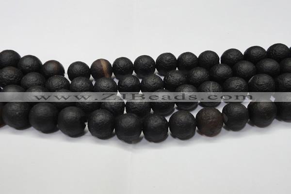 CAG6743 15 inches 14mm round black pilates agate beads