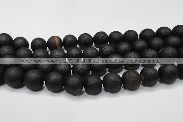 CAG6744 15 inches 16mm round black pilates agate beads