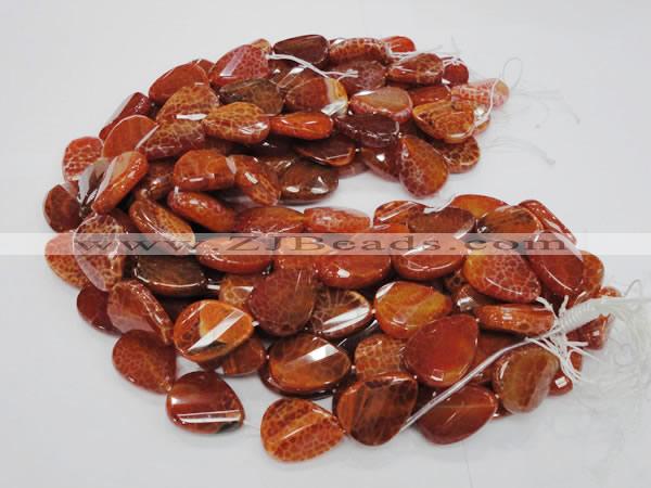 CAG676 15.5 inch 23*30mm faceted teardrop twisted natural fire agate beads