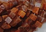 CAG686 15.5 inches 6*6mm cube natural fire agate beads wholesale