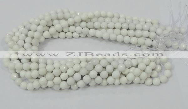 CAG711 15.5 inches 8mm faceted round white agate gemstone beads