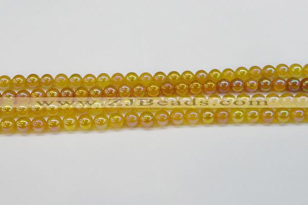 CAG7121 15.5 inches 6mm round AB-color yellow agate gemstone beads