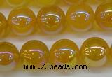 CAG7125 15.5 inches 14mm round AB-color yellow agate gemstone beads