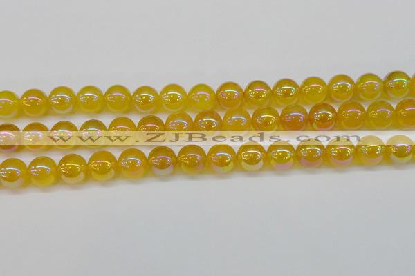 CAG7125 15.5 inches 14mm round AB-color yellow agate gemstone beads