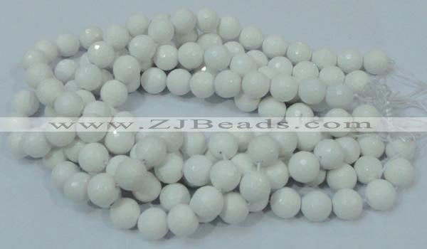 CAG714 15.5 inches 14mm faceted round white agate gemstone beads