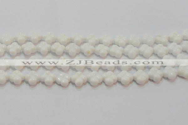 CAG7221 15.5 inches 14*14mm carved flower white agate gemstone beads