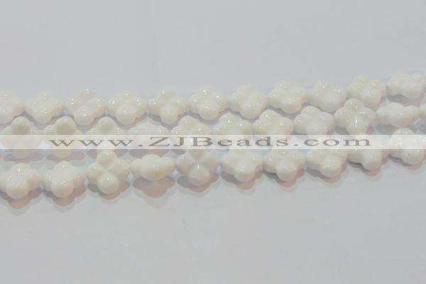 CAG7223 15.5 inches 18*18mm carved flower white agate gemstone beads