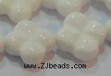 CAG7225 15.5 inches 25*25mm carved flower white agate gemstone beads