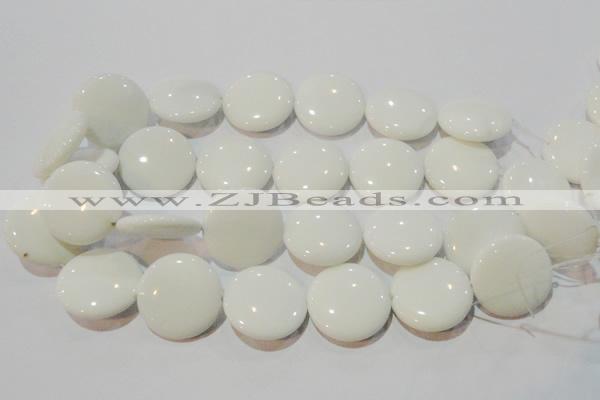 CAG7256 15.5 inches 20mm flat round white agate gemstone beads