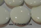 CAG7257 15.5 inches 25mm flat round white agate gemstone beads