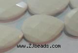 CAG7267 15.5 inches 15*20mm faceted flat teardrop white agate beads