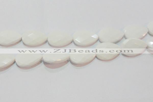 CAG7269 15.5 inches 20*30mm faceted flat teardrop white agate beads