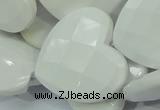 CAG729 15.5 inches 30*30mm faceted heart white agate beads