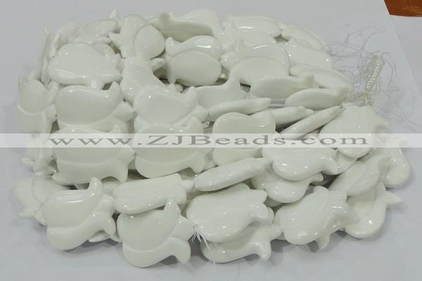 CAG733 15.5 inches 30*40mm flower-shaped white agate beads