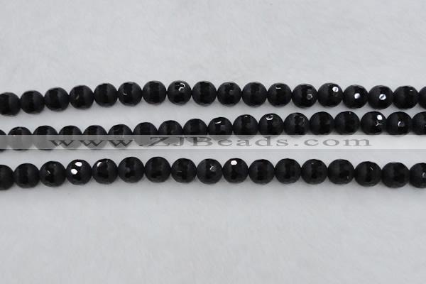 CAG7452 15.5 inches 8mm faceted round matte black agate beads