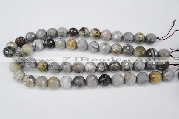 CAG7872 15.5 inches 18mm faceted round silver needle agate beads