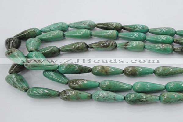CAG7901 15.5 inches 10*30mm teardrop grass agate beads wholesale