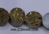 CAG7931 7.5 inches 12mm flat round plated white druzy agate beads