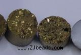 CAG7933 7.5 inches 16mm flat round plated white druzy agate beads