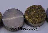 CAG7935 7.5 inches 20mm flat round plated white druzy agate beads